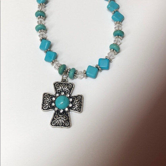 Southwestern Turquoise Cross Necklace - Picture 5 of 5